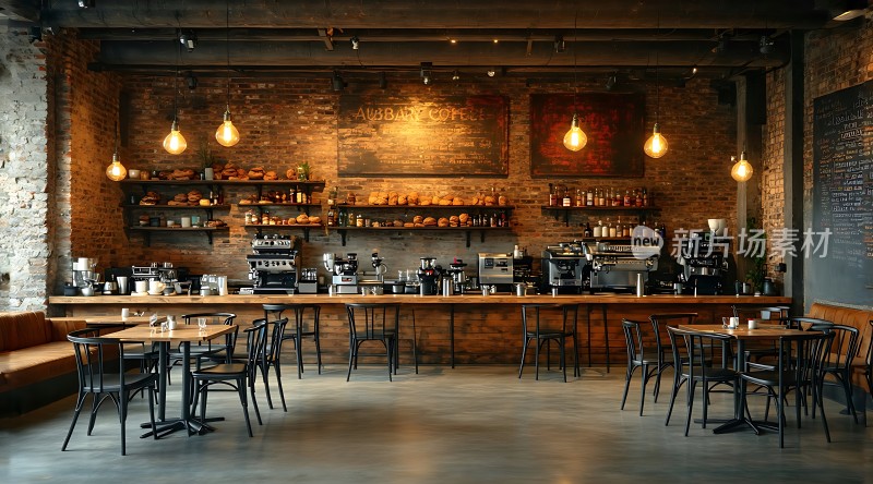 温馨咖啡馆砖墙木桌舒适氛围