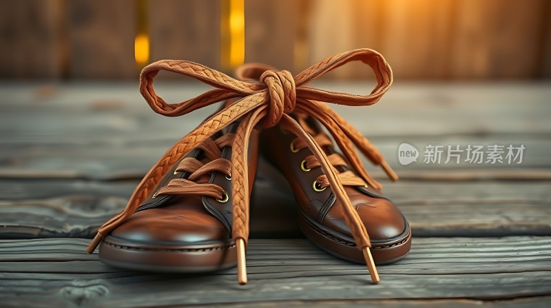 棕色皮鞋与木地板上的蝴蝶结