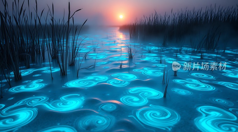 神秘湖畔日落奇景