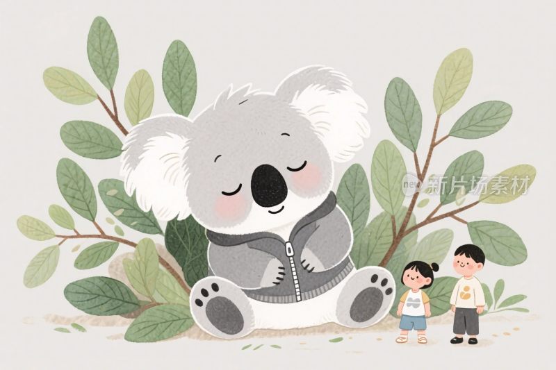 萌萌考拉小孩插画