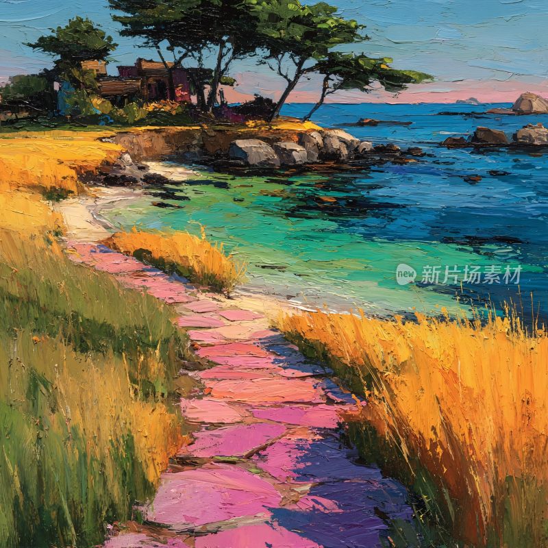 海边彩色小径风景插画