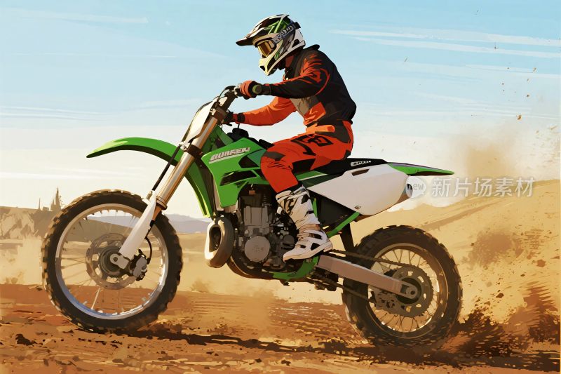 越野摩托车手驰骋瞬间