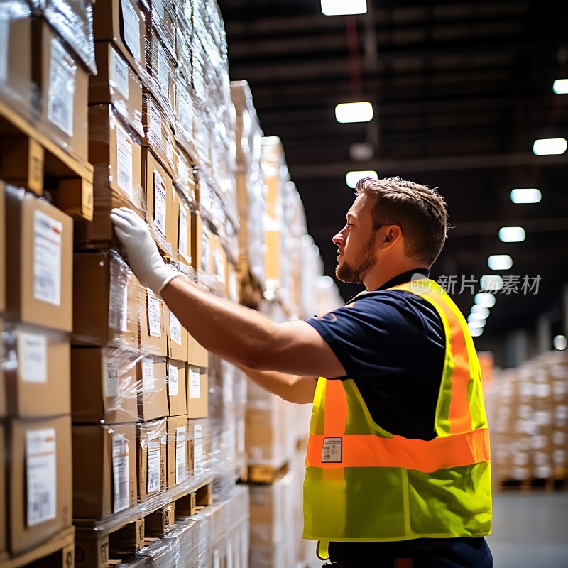 仓库工人忙碌的身影
