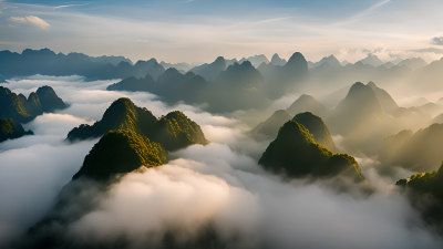 桂林山水照片山峰云海群山云雾缭绕自然风景