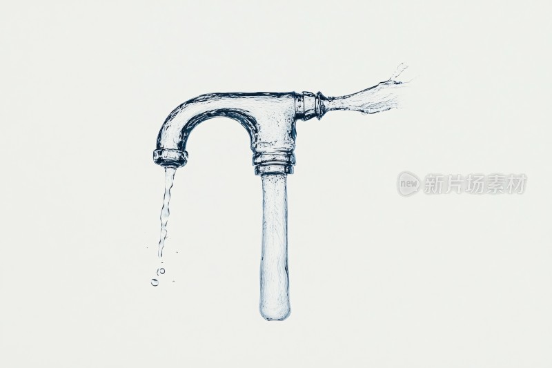 手绘流水的水龙头插画