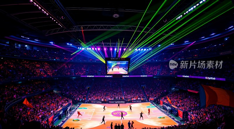 篮球赛现场灯光璀璨观众热情高涨