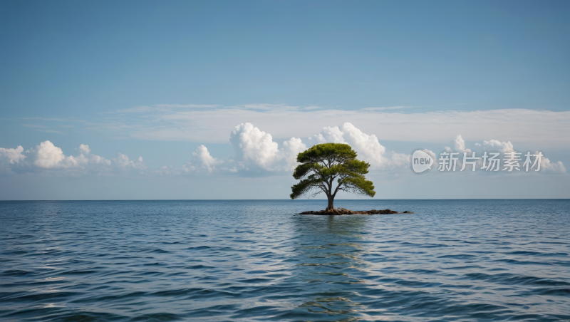 海洋中央的一棵孤树高清风景图片