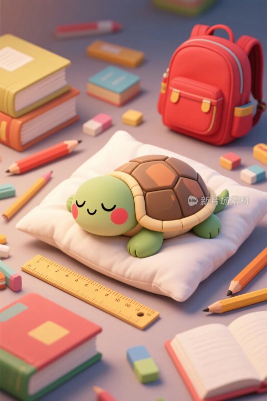 可爱卡通乌龟校园插画