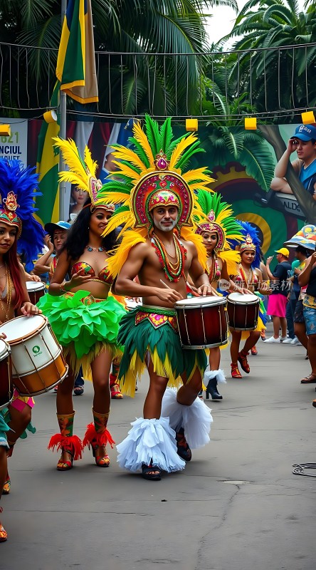 狂欢节上的色彩盛宴鼓手与舞者共舞
