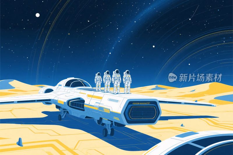 科幻太空飞行器与宇航员