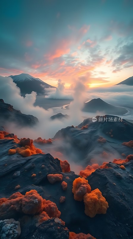 日出时分的火山奇景