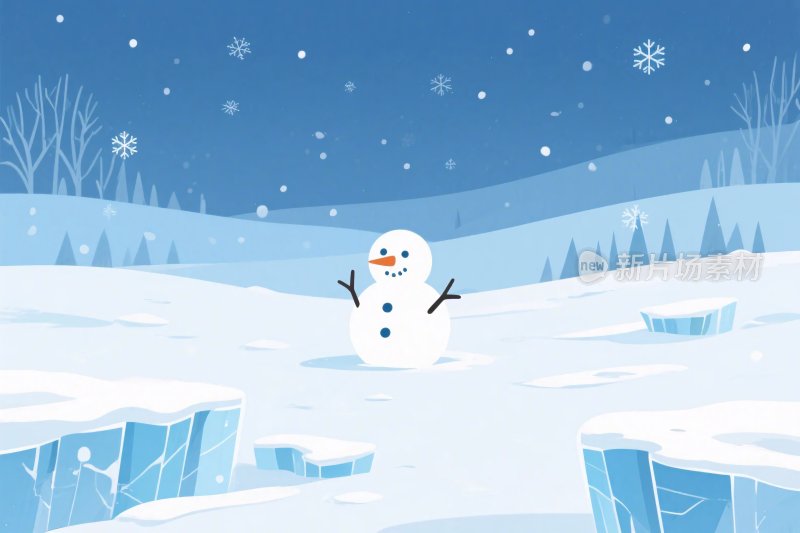 冬日雪地雪人插画