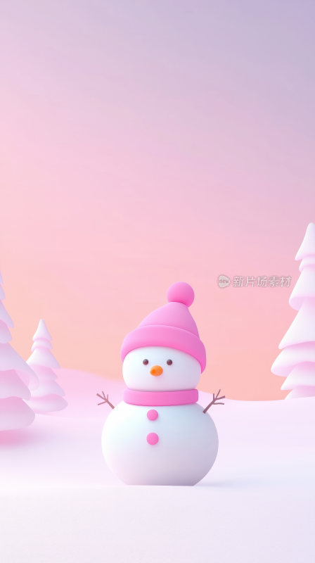 冬天雪地里的一个可爱的雪人