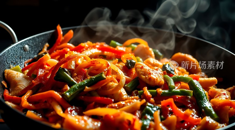 香辣鸡丁炒蔬菜