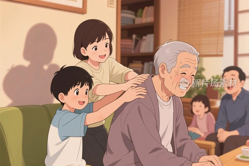 家庭温馨互动插画