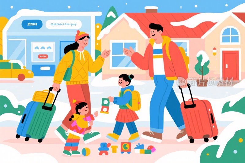 冬季家庭出游插画
