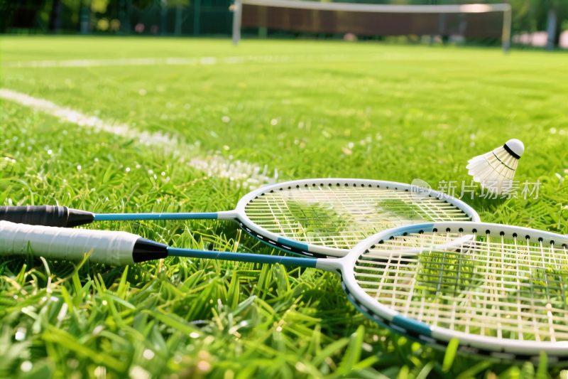 草地上的羽毛球装备