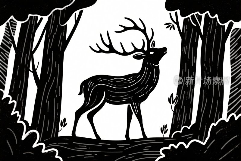 森林中的鹿插画