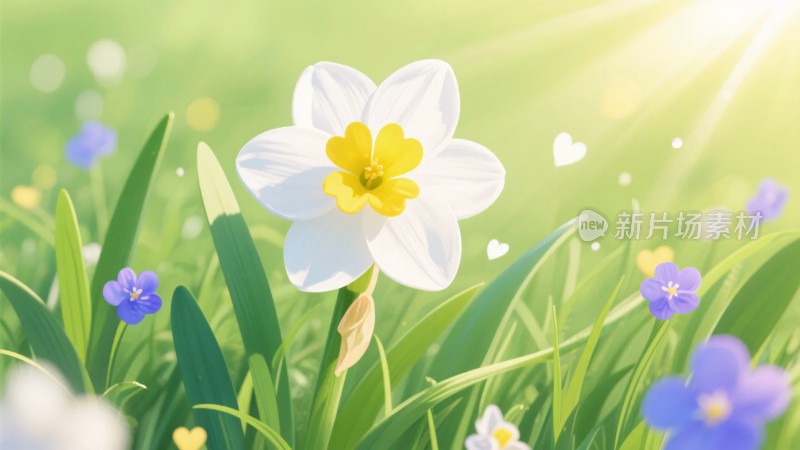 阳光下绽放的白色水仙花