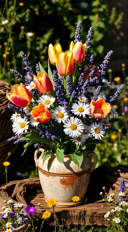 阳光下的多彩花艺展示