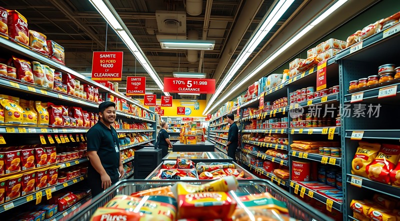 超市货架上的零食种类繁多价格实惠顾客挑选商品