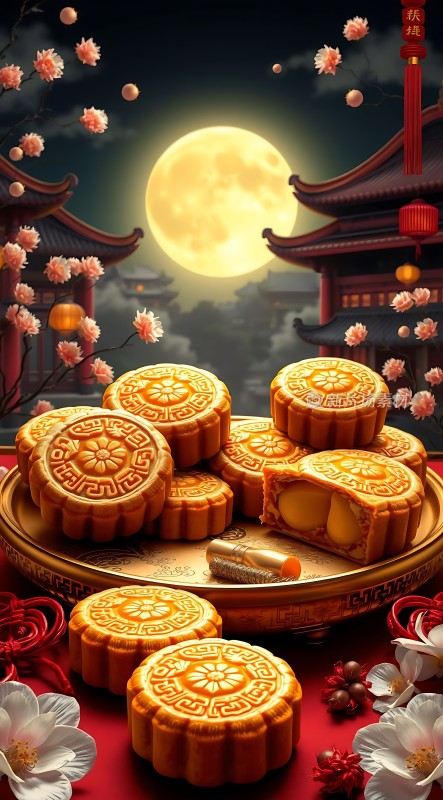 中秋佳节月饼飘香花好月圆人团圆