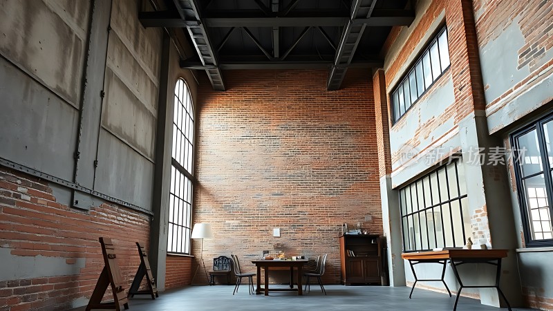 工业风红砖墙大窗户简约风格室内设计