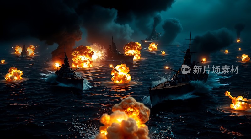 海战硝烟炮火连天