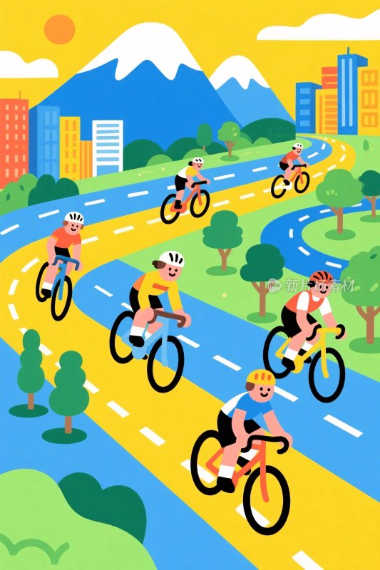 彩色骑行插画