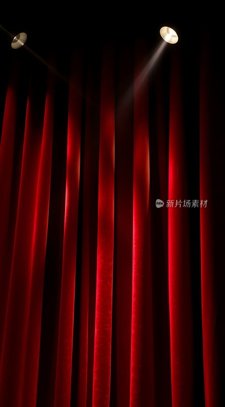 舞台灯光下的红色幕布