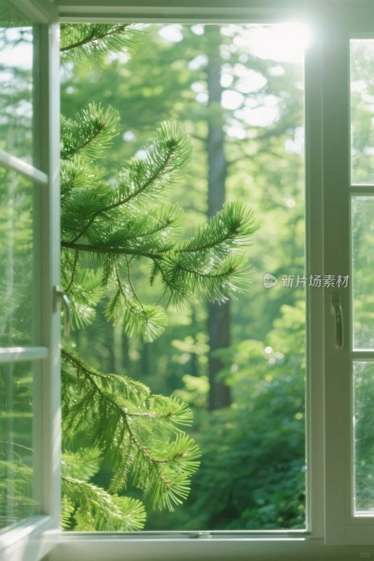窗外森林与窗户景色