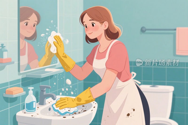 卫生间女性清洁插画