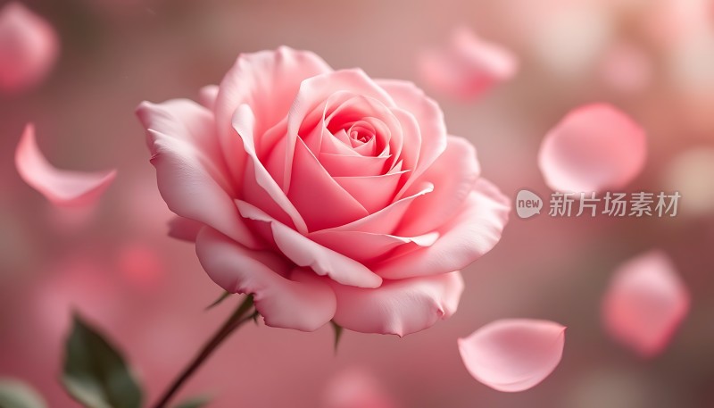 粉红玫瑰飘落花瓣