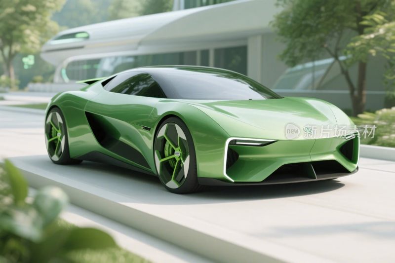 绿色未来跑车插画