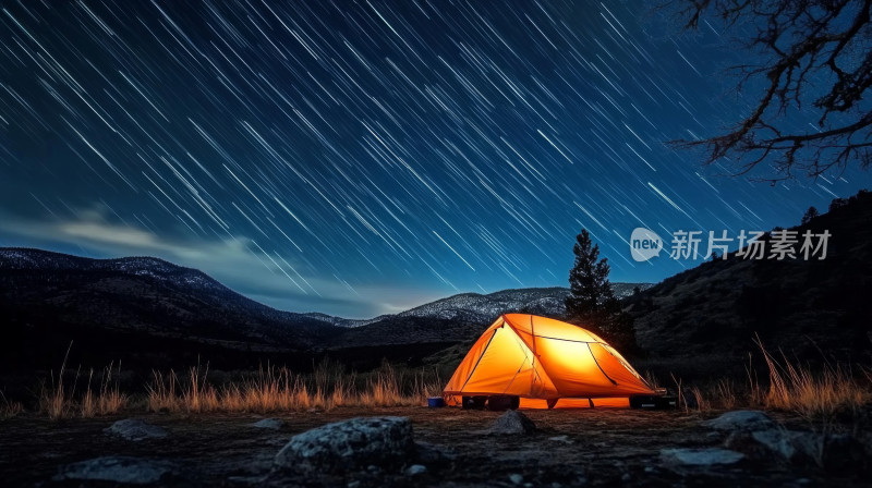 户外露营探索冒险星空轨迹帐篷自然风景