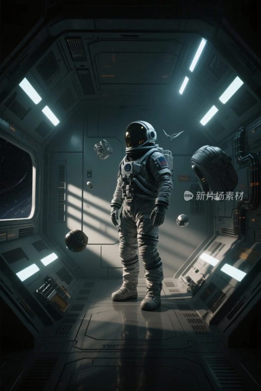 太空舱内宇航员科幻场景
