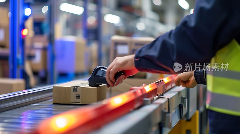 新片场素材 仓库工人操作扫描设备检查货物