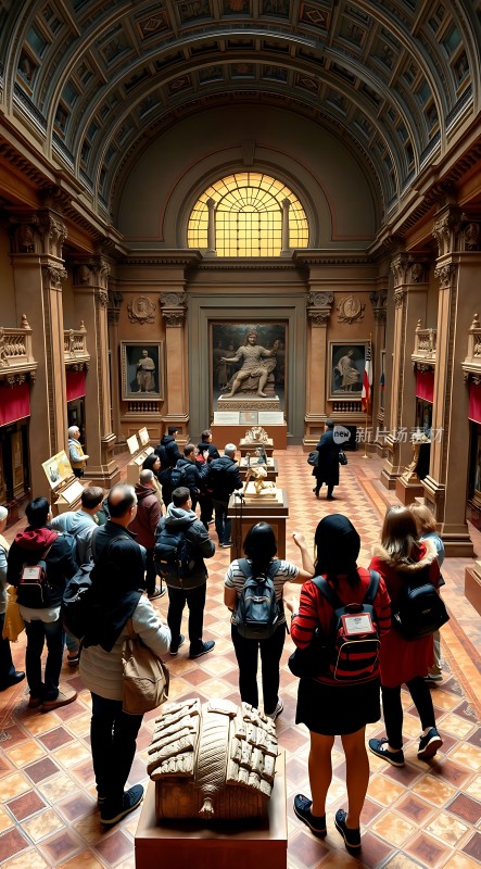 博物馆内参观者欣赏艺术作品