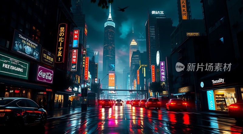 霓虹闪烁的未来都市之夜