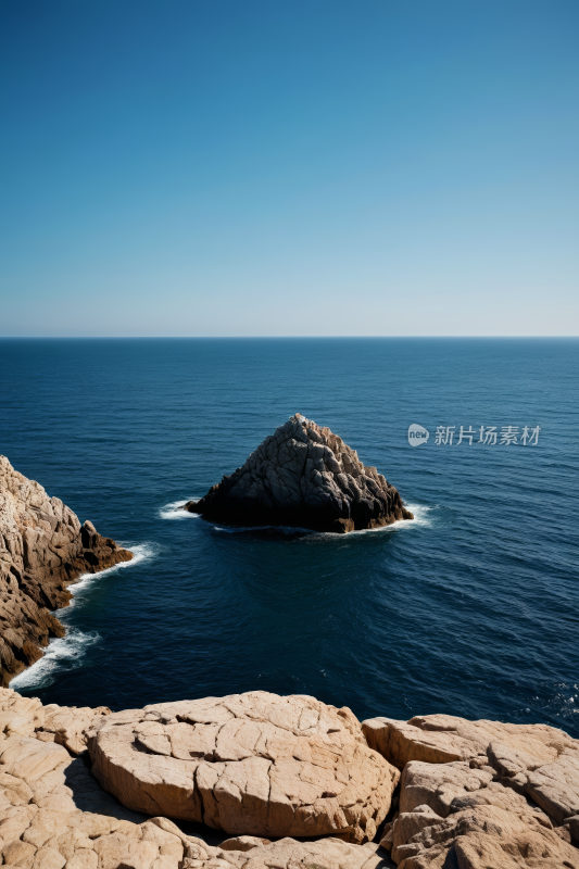 岩石海岸海洋中央一块小岩石高清风景图片