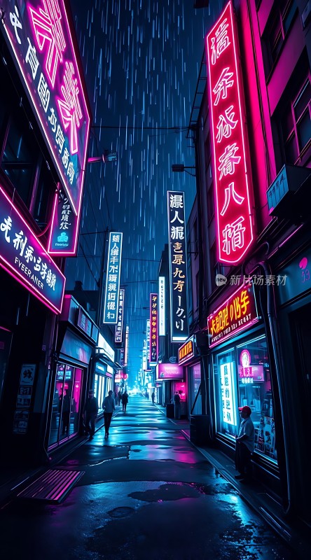 霓虹灯下的繁华街道