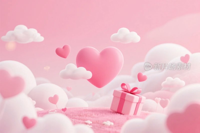粉色爱心礼盒梦幻插画