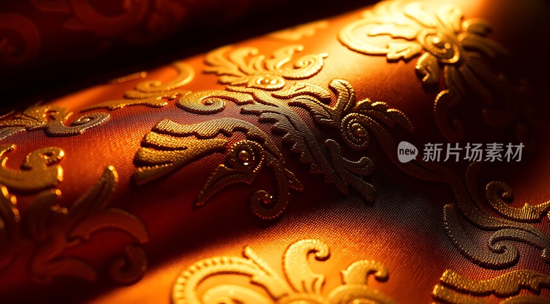 金色花纹织物细节特写