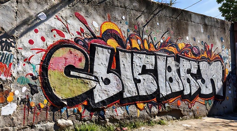 街头艺术涂鸦墙色彩斑斓引人注目