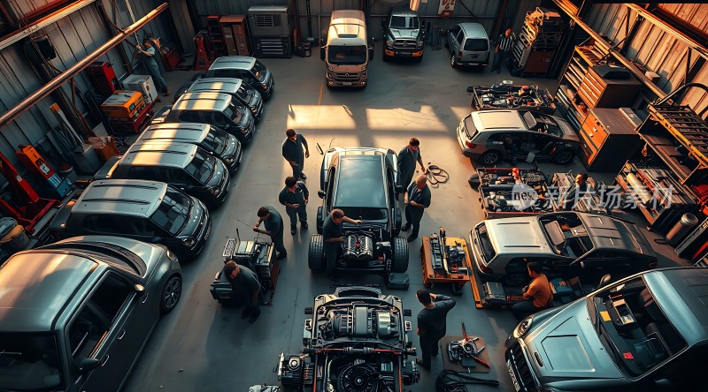 车间内汽车维修场景