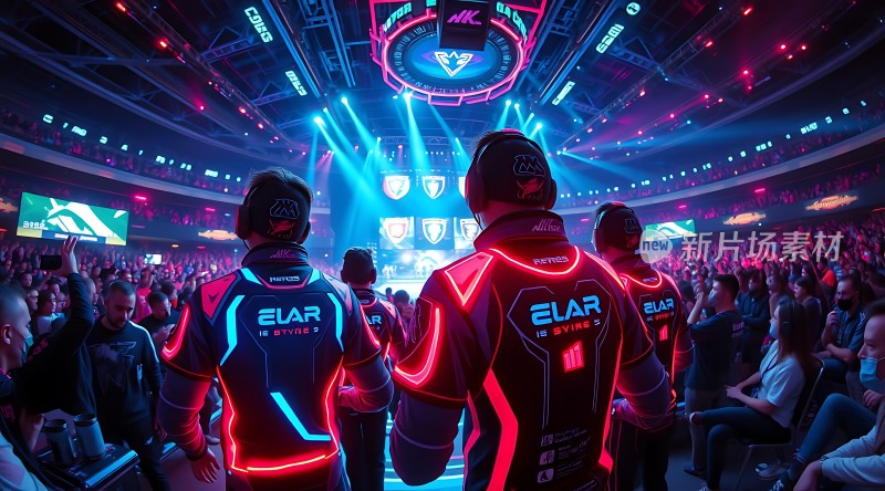 电竞比赛现场选手们蓄势待发观众热情高涨