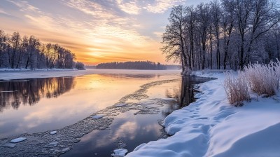 冰雪不冻河清晨日出