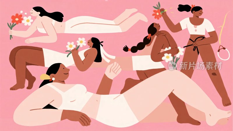 女性主题插画展现多样姿态