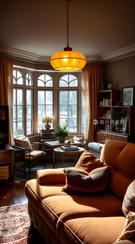 温馨客厅阳光洒落舒适沙发优雅窗帘宁静生活