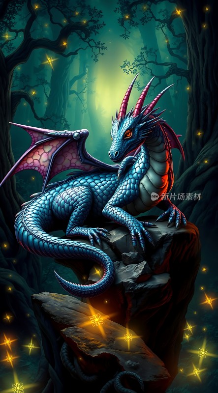 神秘森林中的梦幻蓝龙
